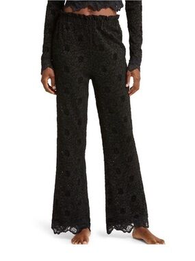 Free People Black Cloud Ride Lace Pajama Pants size S